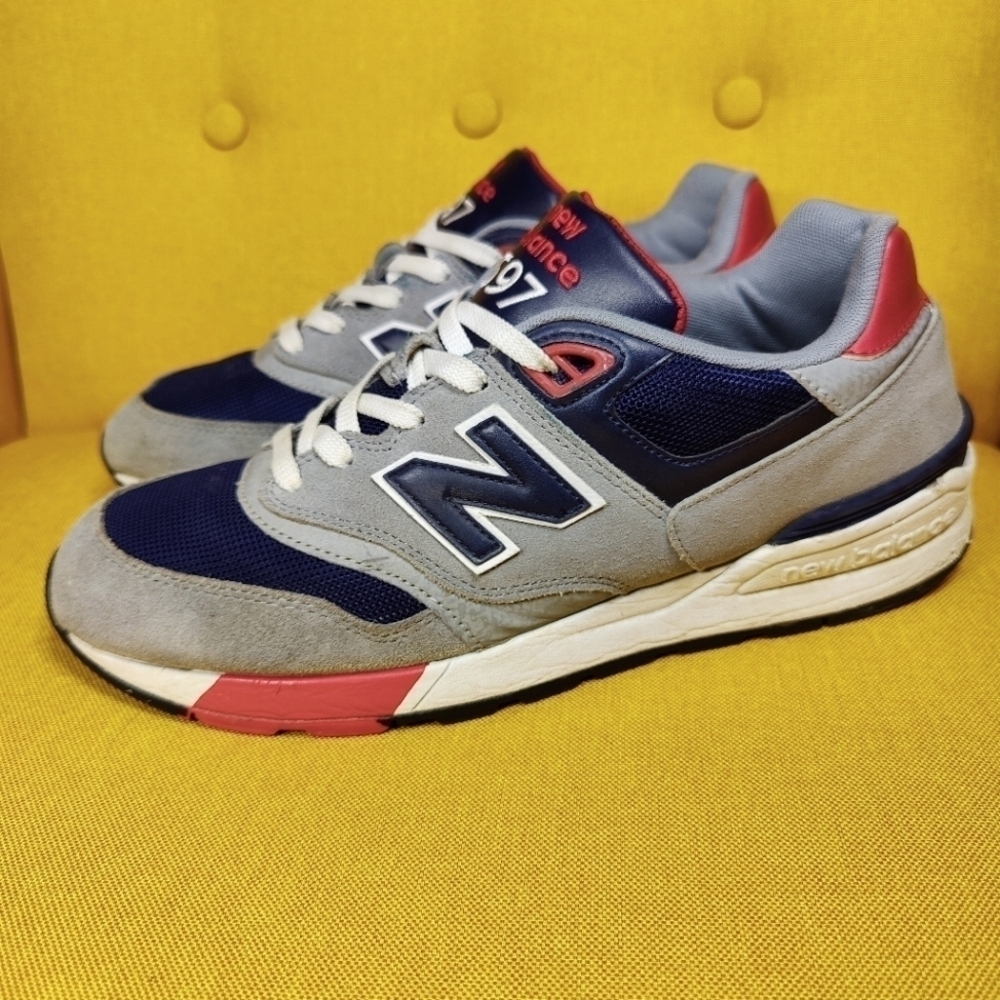 New Balance 597 V1 Gray Red Navy Lace Up Sneakers Casual Men's Shoes Size 10